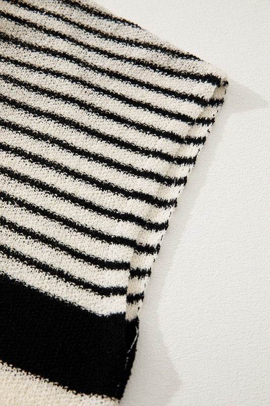 Black white Striped O Neck Sweater Vest