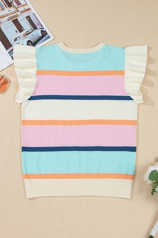 Pink mint multi stripe knit blouse
