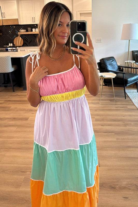 colorblock tiered mxi dress
