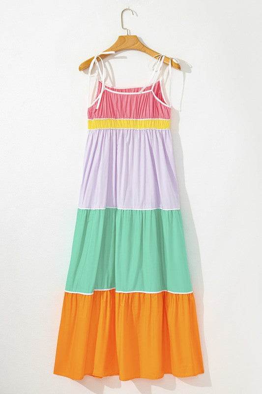 colorblock tiered mxi dress