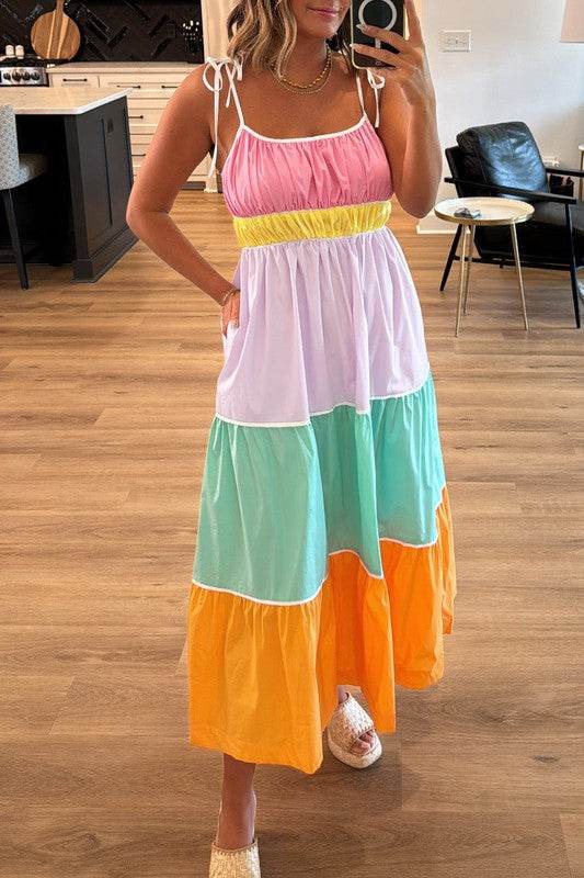 colorblock tiered mxi dress