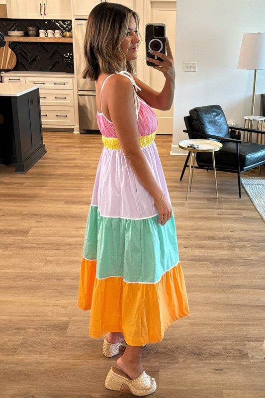 colorblock tiered mxi dress
