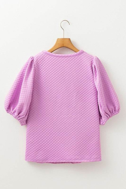 Phalaenopsis Solid Texture Puff Sleeve Blouse