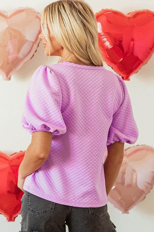 Phalaenopsis Solid Texture Puff Sleeve Blouse
