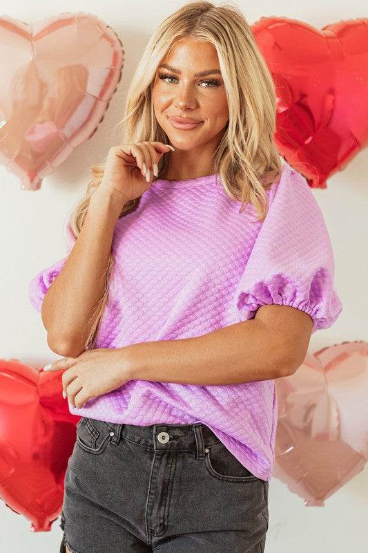 Phalaenopsis Solid Texture Puff Sleeve Blouse