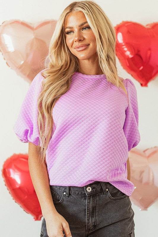 Phalaenopsis Solid Texture Puff Sleeve Blouse