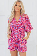 Puff Sleeve V Neck High Waist Romper