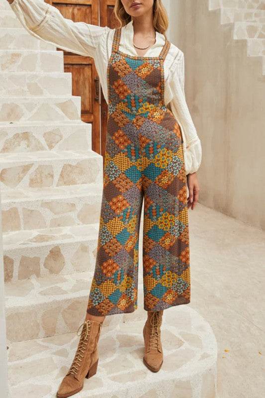 Floral Print Crossed Straps Ankle-length Jumpsuit