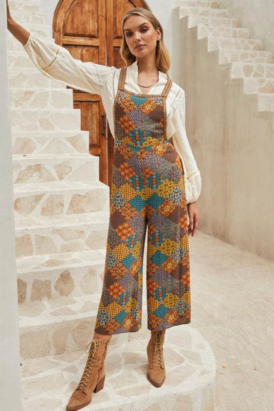 Floral Print Crossed Straps Ankle-length Jumpsuit