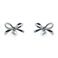 Bow Ribbon w Faux Pearl Stud Earrings