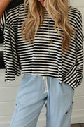 Cotton Black Striped Batwing Sleeve Oversized Top