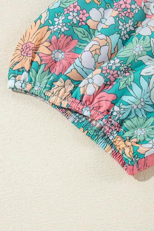 floral ruffle bottom puff sleeve blouse