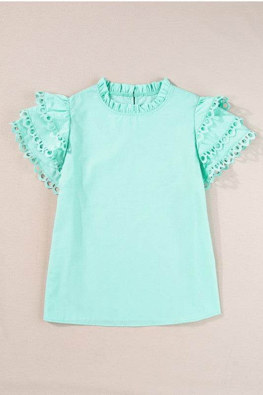 cotton mint ruffle layered blouse