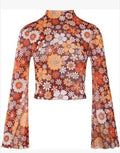 Mesh cropped printed top