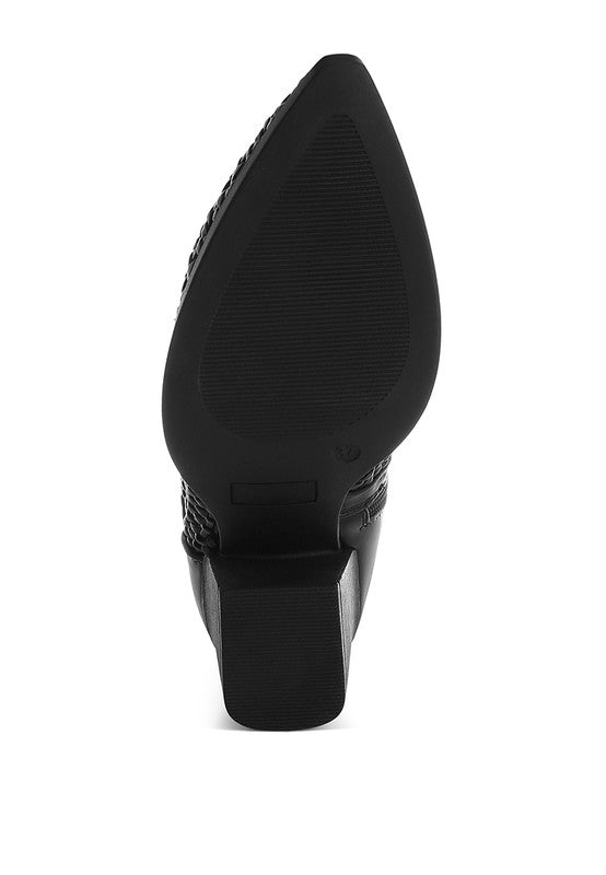 Artisole Woven Pleather Block Heel Boots