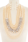 Crystal Pearl Layer Statement Necklace