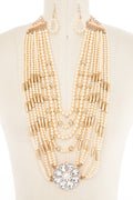 Mix Bead Pearl with Crystal Flower Necklace