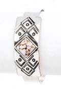 Engraved Aztec Stone Open Bangle