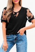 Black Flora Lace Patchwork Crew Neck T Shirt
