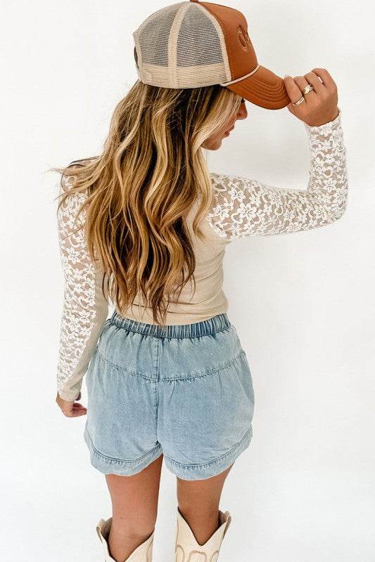 Floral Lace Patchwork Long Sleeve High Neck Top