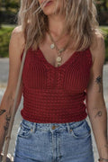 Burgundy Cable Knit Pointelle V Neck Sweater Vest