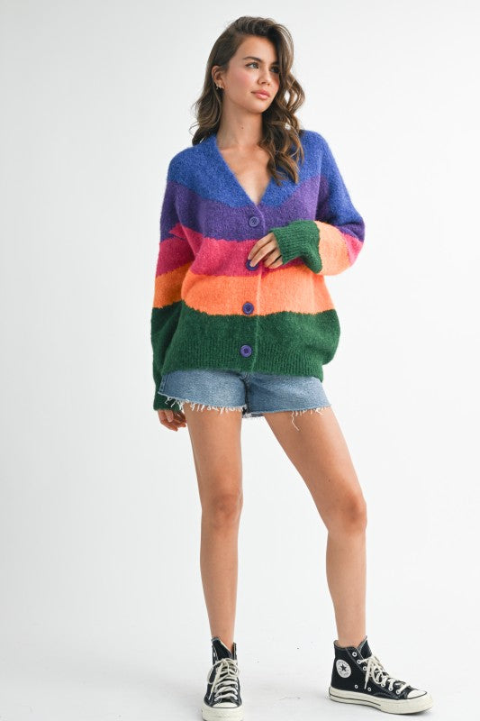 Colorblock Fuzzy Cardigan