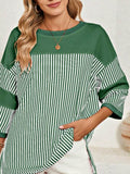Cotton Stripe Color Block Half Quarter Sleeve Top