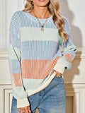 Cotton Color block Lantern Rib Knitted Sweater