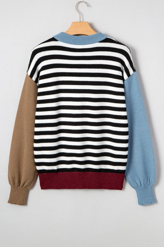 Striped Colorblock Patchwork Long Sleeve Sweater