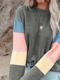 Cotton Casual Color Block Drop Sleeve Sweatshirt