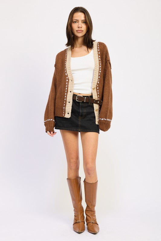 BUTTON DOWN CONTRASTED CARDIGAN