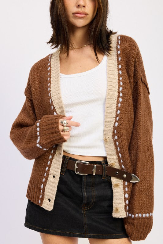 BUTTON DOWN CONTRASTED CARDIGAN
