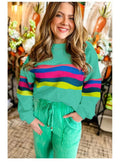Colorful Striped Accent Long Sleeve Sweatshirts