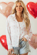Women Love Print Drop Shoulder Puff Sleeve Blouse