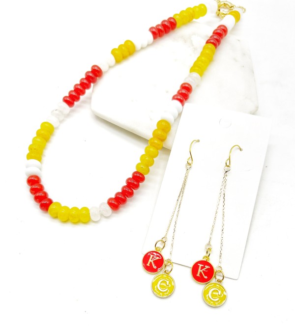 KC Chiefs Beaded Stone Necklace NFL Kansas City
