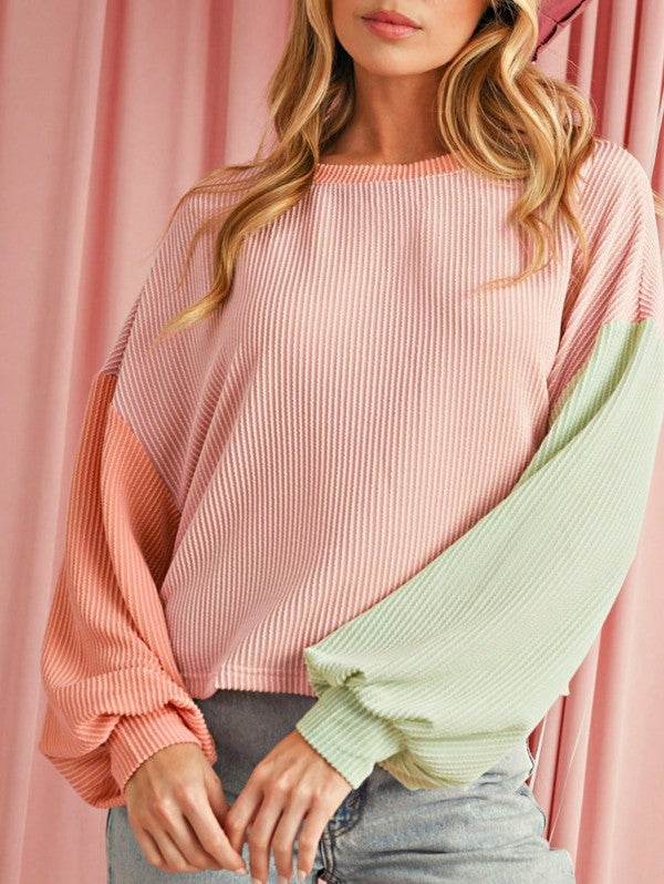 Boho Ribbed Color Block Viscose Drop Shoulder
