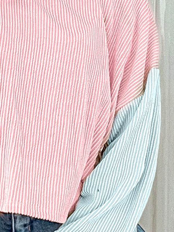 Boho Ribbed Color Block Viscose Drop Shoulder