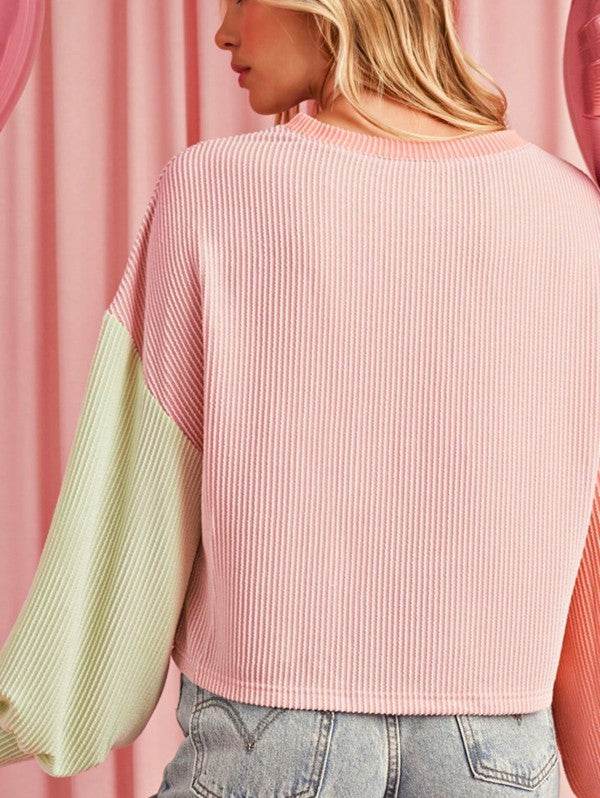 Boho Ribbed Color Block Viscose Drop Shoulder