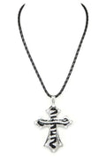 Zebra Printed Enamel Cross Pendant Necklace