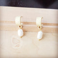 Matte Gold Cuff Earring w Genuine Freshwater Pearl