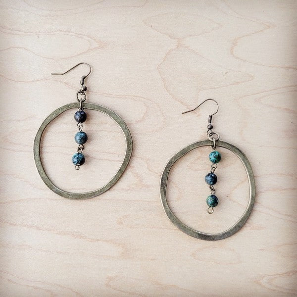 Western Copper Hoop Earrings w African Turqu Beads