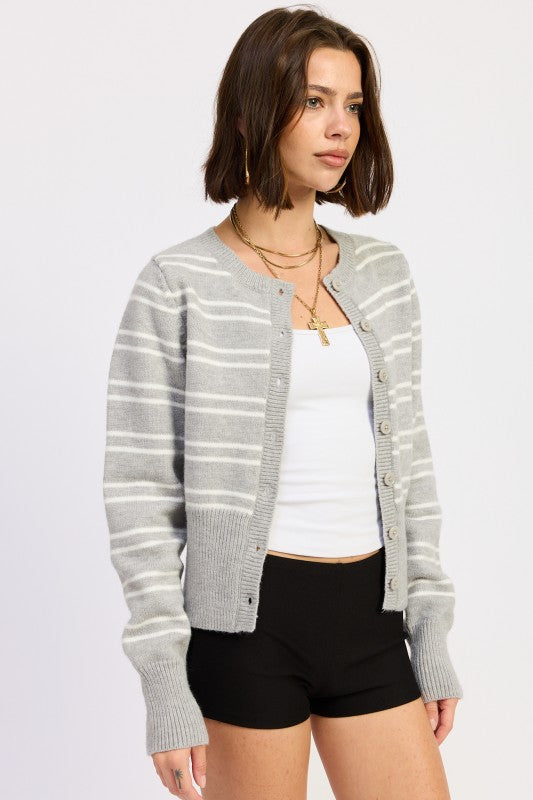 BUTTON DOWN STRIPED CARDIGAN