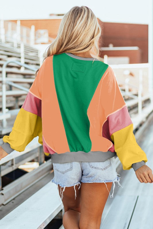 olorblock Patchwork Exposed Stitching Sweatshirts