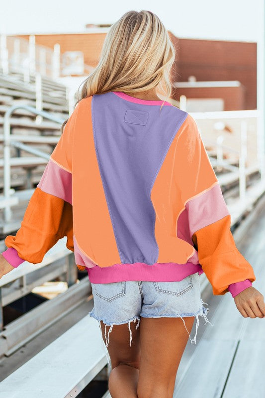 olorblock Patchwork Exposed Stitching Sweatshirts