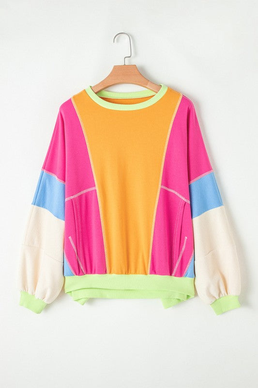 olorblock Patchwork Exposed Stitching Sweatshirts
