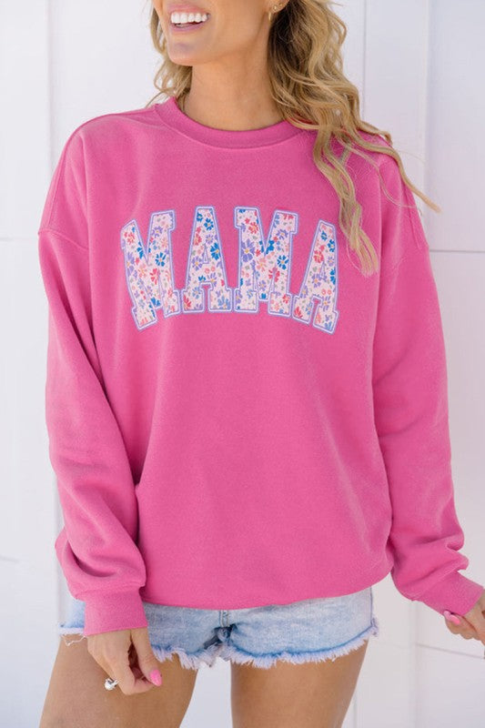 Women Floral MAMA Graphic Pullover Sweatshirt