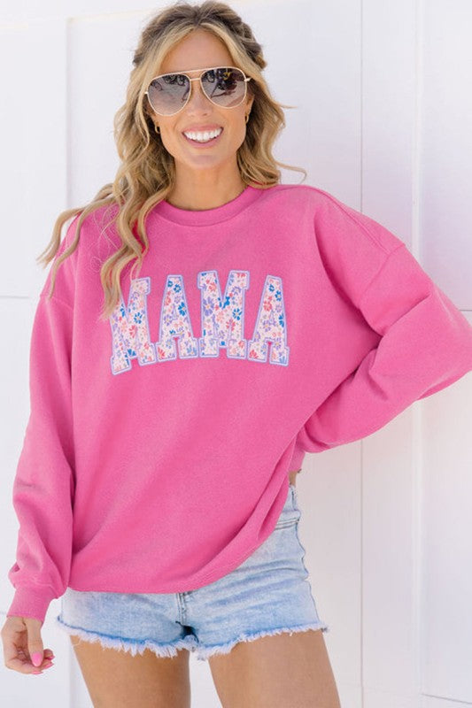 Women Floral MAMA Graphic Pullover Sweatshirt