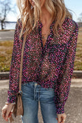 Wine Polka Dot Printed Buttoned Casual Blouses