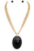 Large Oval Pendant Multi Chain Necklace Set