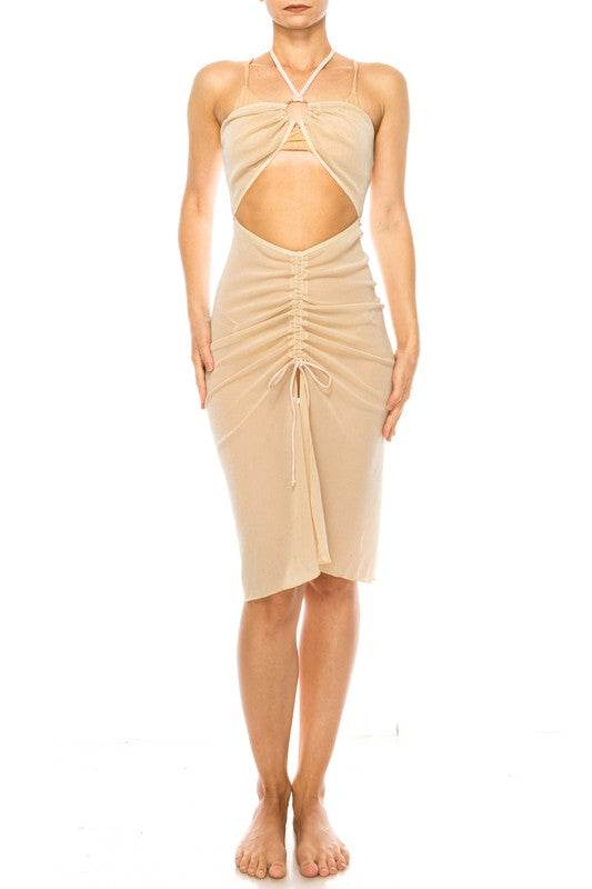 ONE PIECE HALTER NECKLINE SHIMMER ORGANZA RUCHED C